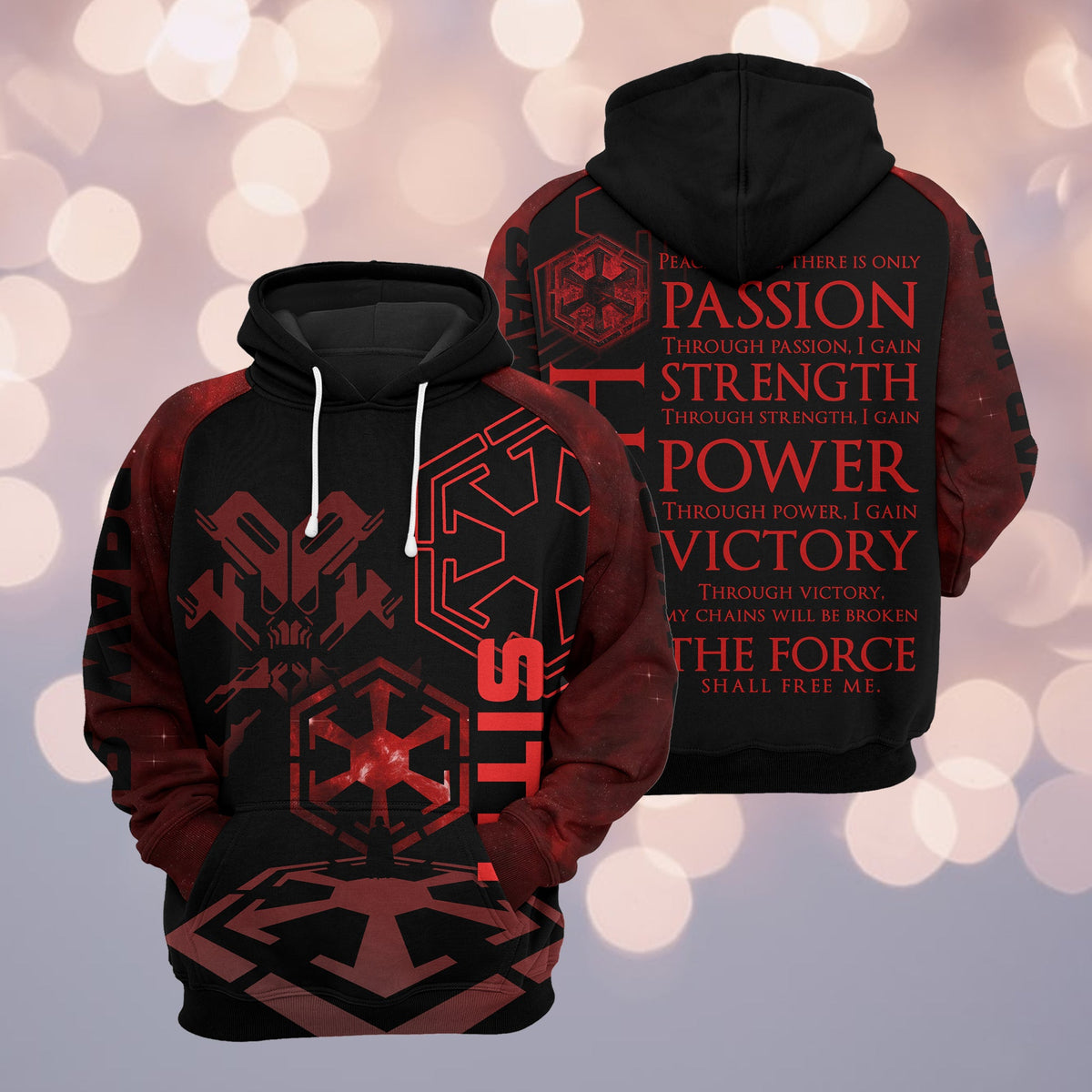 SW Hoodie Sith Code Passion Strength Power Victory The Force Black Red Hoodie For SW Fan