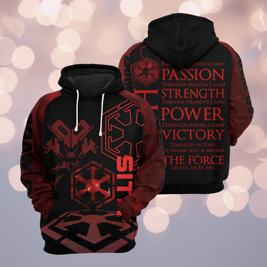 SW Hoodie Sith Code Passion Strength Power Victory The Force Black Red Hoodie For SW Fan