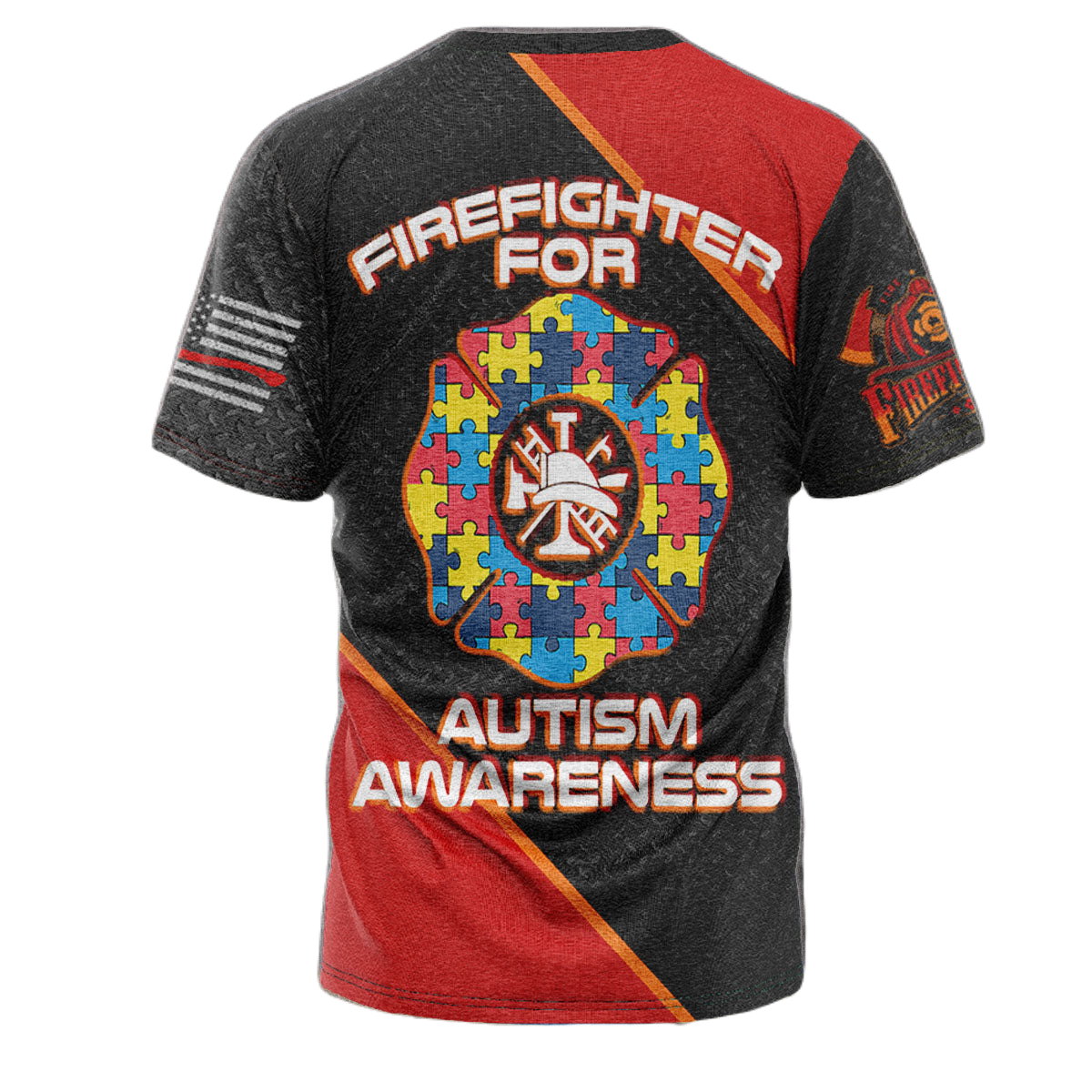 Autism T-shirt Firefighter For Autism Awareness T-shirt Red Black Unisex