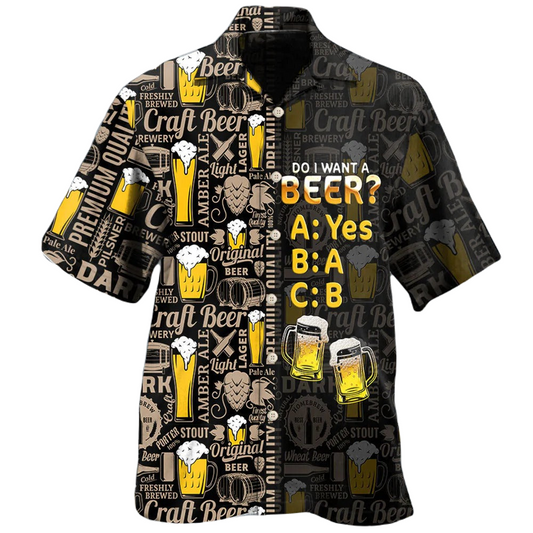 NoClaws Beer Hawaii Shirt Do I Want A Beer Yes Hawaiian Shirt Black Yellow Unisex