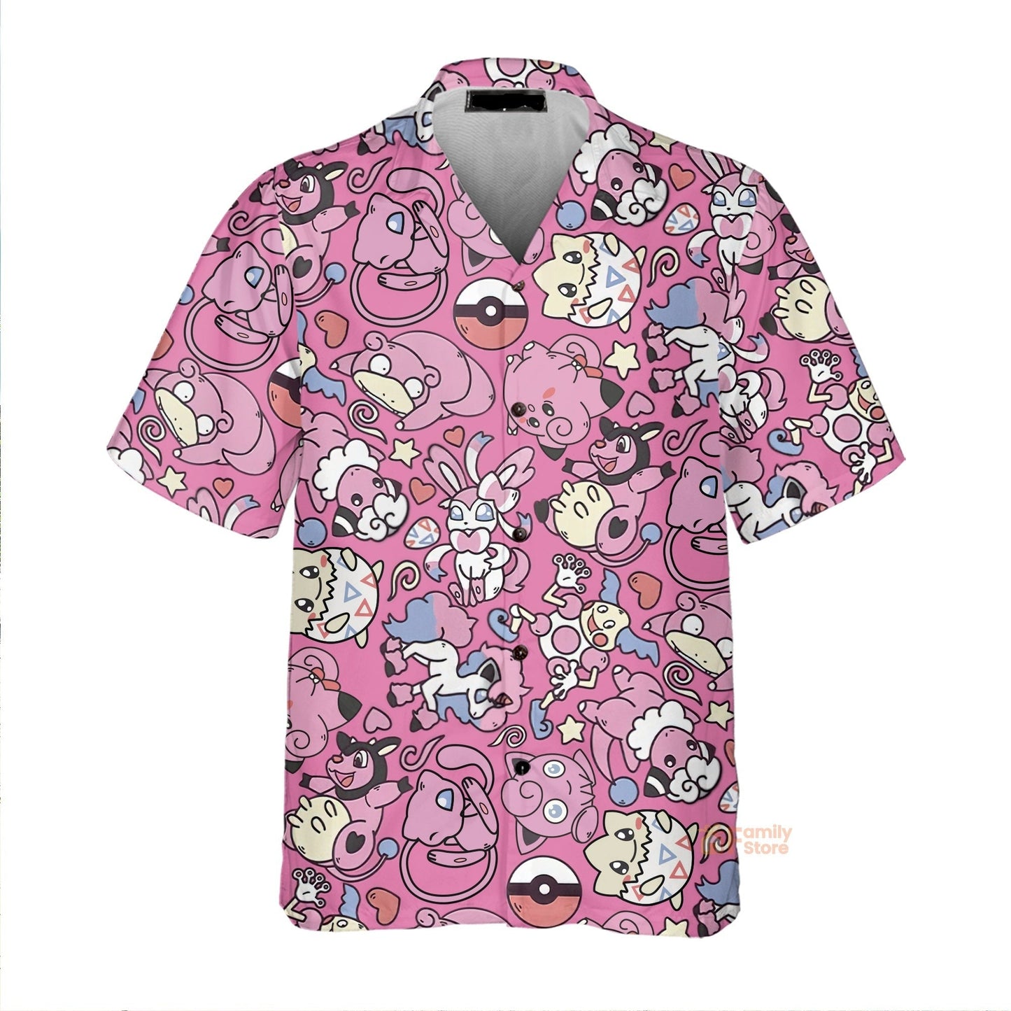NoClaws Pokemon Hawaii Shirt All Fairy-type Pokemon Pattern Aloha Shirt Pink Unisex