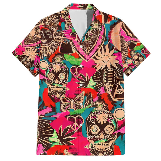 NoClaws Skull Hawaii Shirt Festival Memories Sugar Skull Hawaiian Shirt Pink Unisex