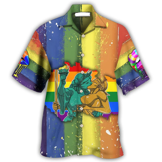 NoClaws NoClaws LGBT Hawaii Shirt LGBT Lesbian Liberty And Justice Hawaiian Shirt Colorful Unisex