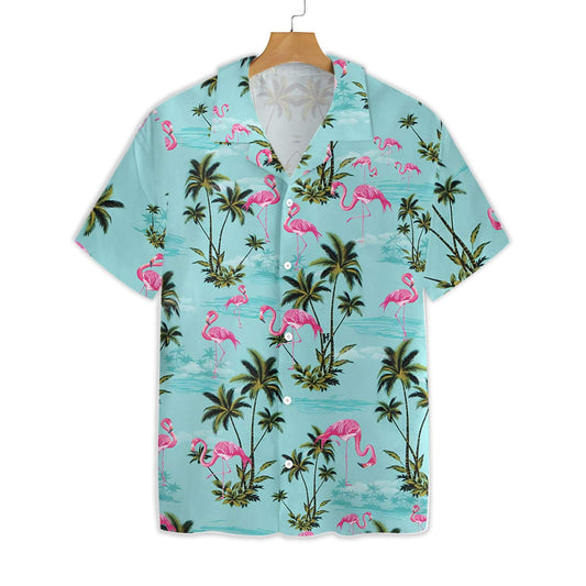 Gifury Flamingo Hawaiian Shirt Blue Flamingo Palm Tree Hawaii Shirt Flamingo Aloha Shirt 2022