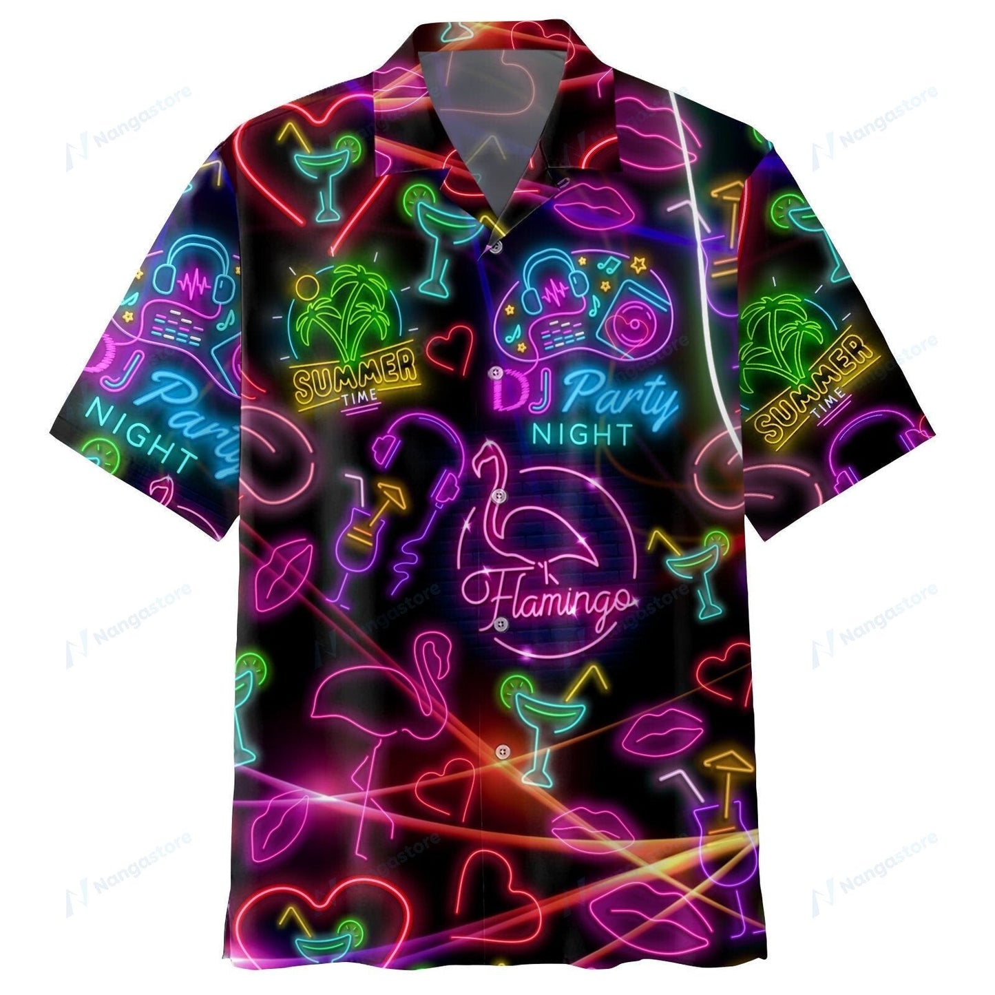 NoClaws Flamingo Hawaii Shirt Flamingo Party Night Neon Hawaiian Shirt Colorful Unisex