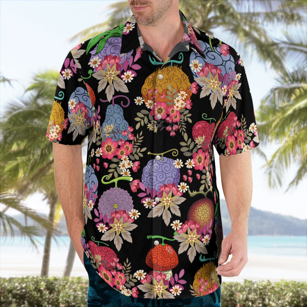 One Piece Floral and Devil Fruits Hawaiian Shirt For Sale