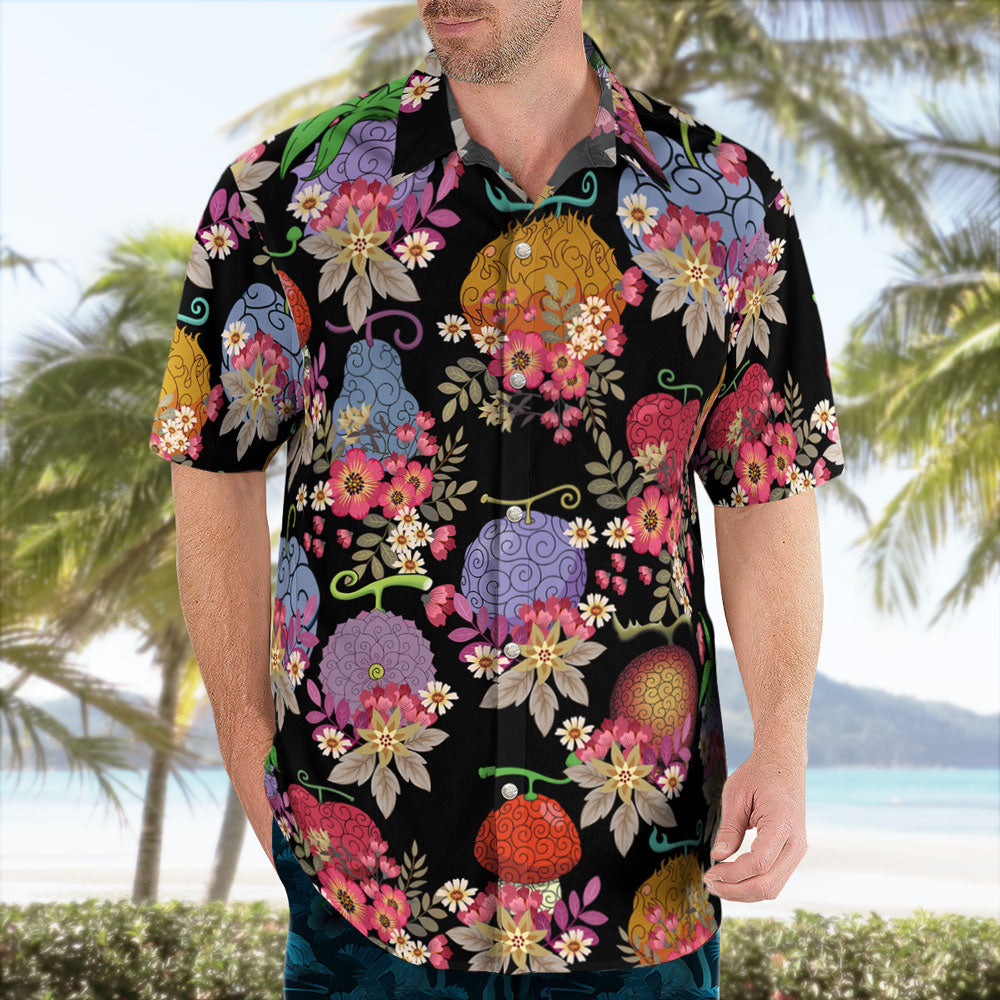 One Piece Floral and Devil Fruits Hawaiian Shirt For Sale