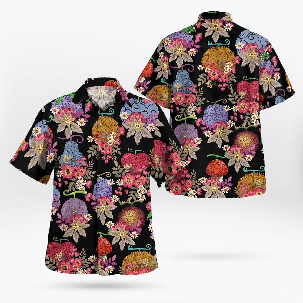 One Piece Floral and Devil Fruits Hawaiian Shirt For Sale