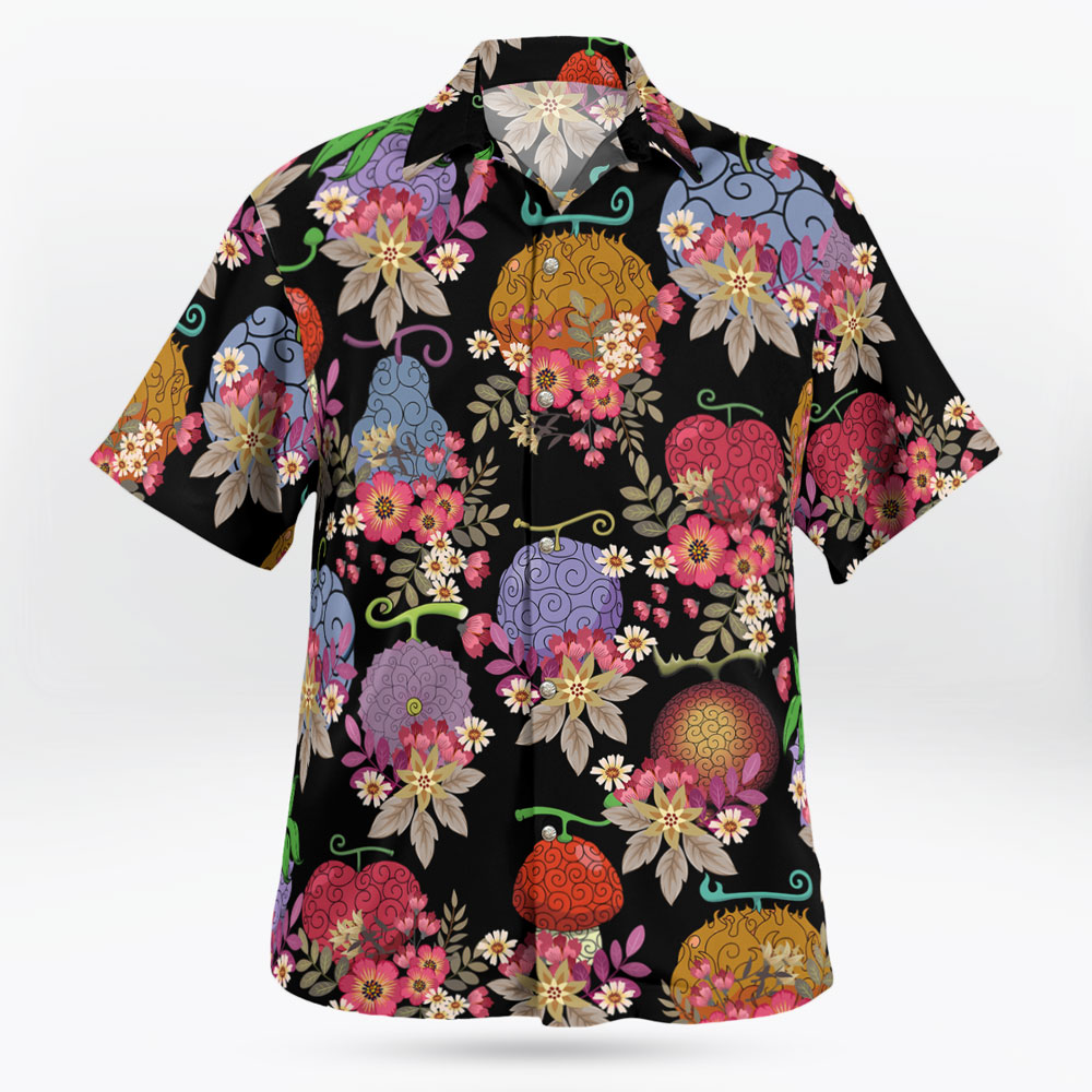 One Piece Floral and Devil Fruits Hawaiian Shirt For Sale
