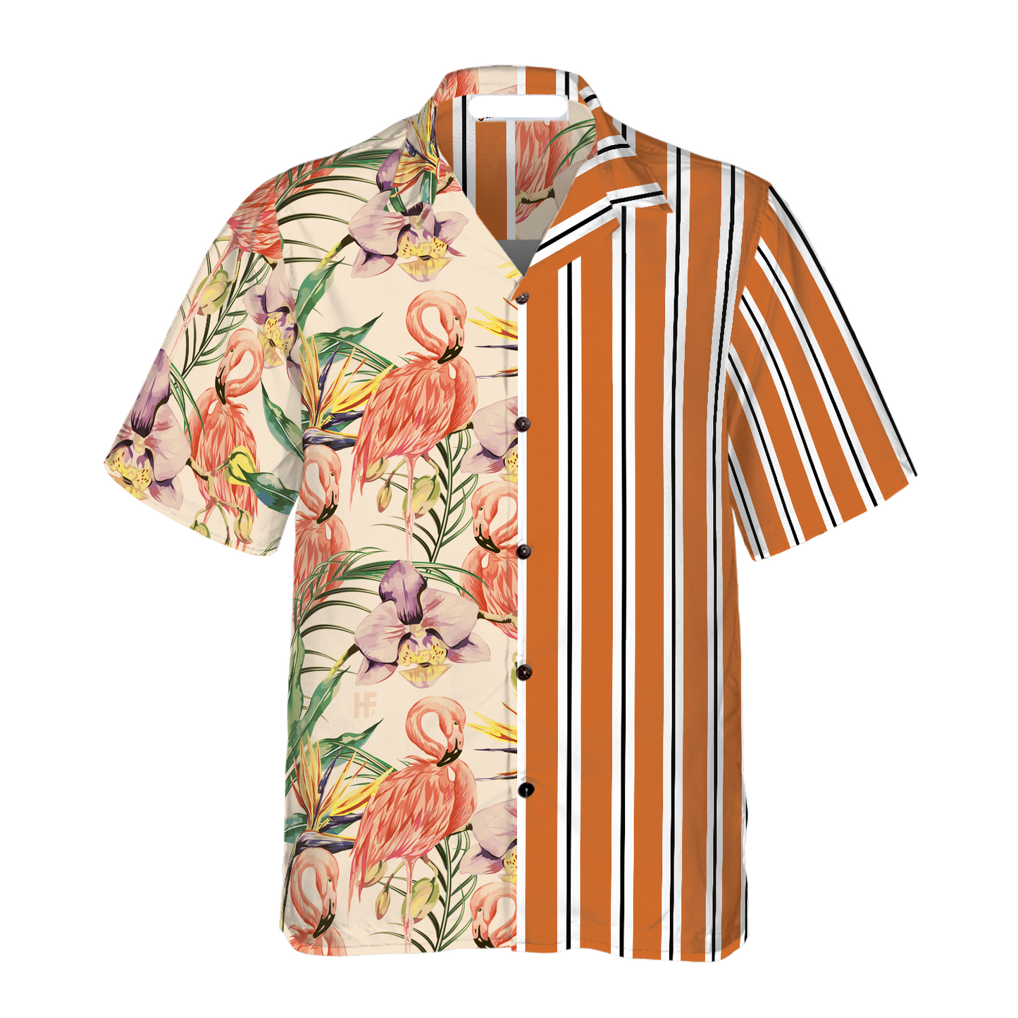 NoClaws Flamingo Hawaii Shirt Floral Flamingo Retro Vintage Hawaiian Shirt Orange Unisex