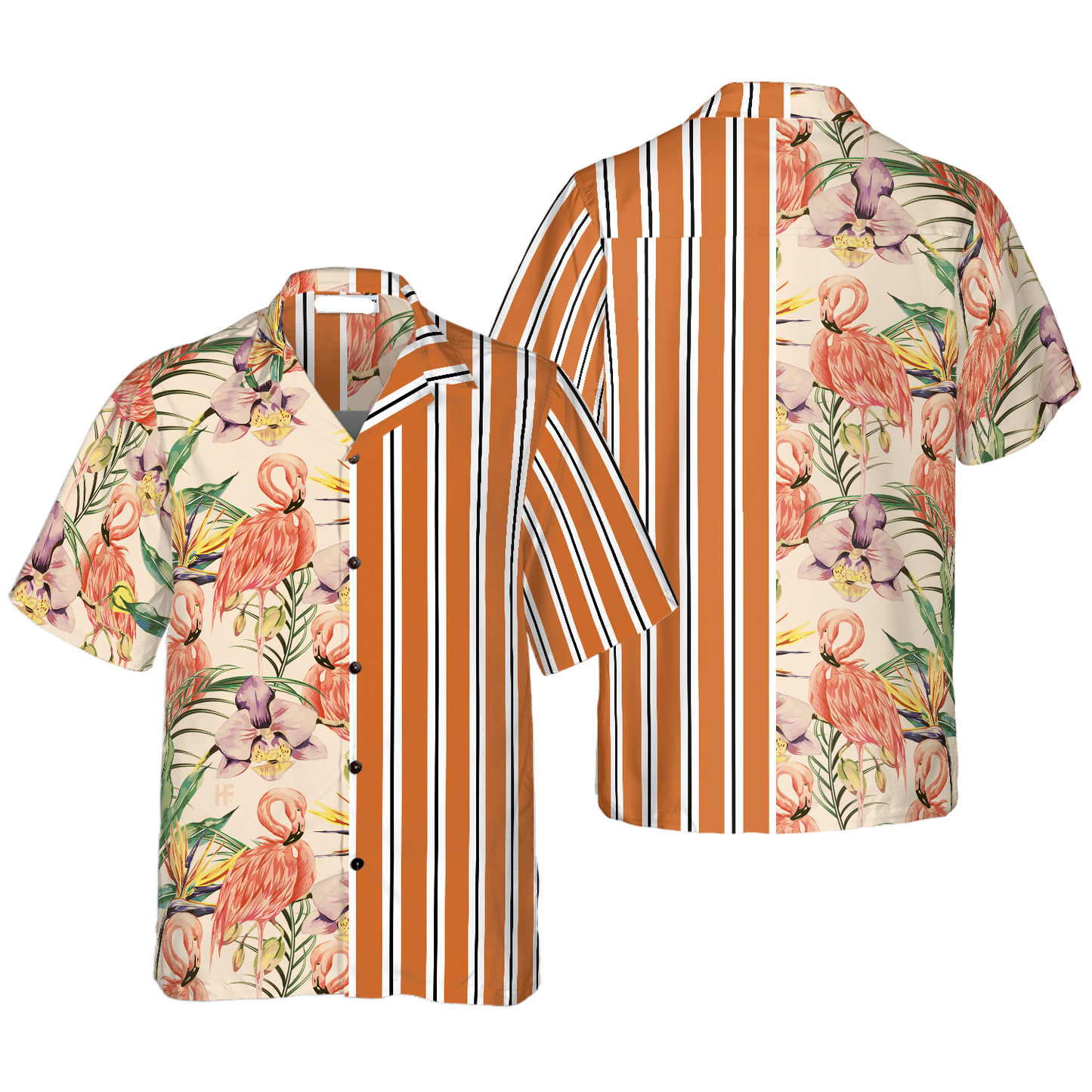 NoClaws Flamingo Hawaii Shirt Floral Flamingo Retro Vintage Hawaiian Shirt Orange Unisex