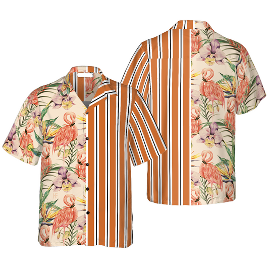 NoClaws Flamingo Hawaii Shirt Floral Flamingo Retro Vintage Hawaiian Shirt Orange Unisex