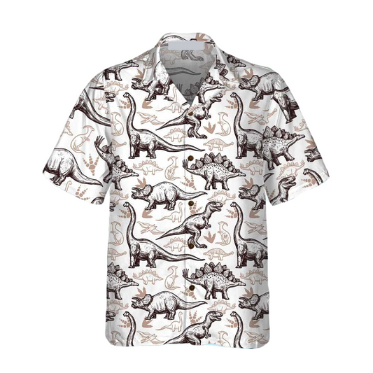 NoClaws Dinosaur Hawaii Shirt All Types Of Dinosaur Footprints Pattern Hawaiian Shirt White Unisex