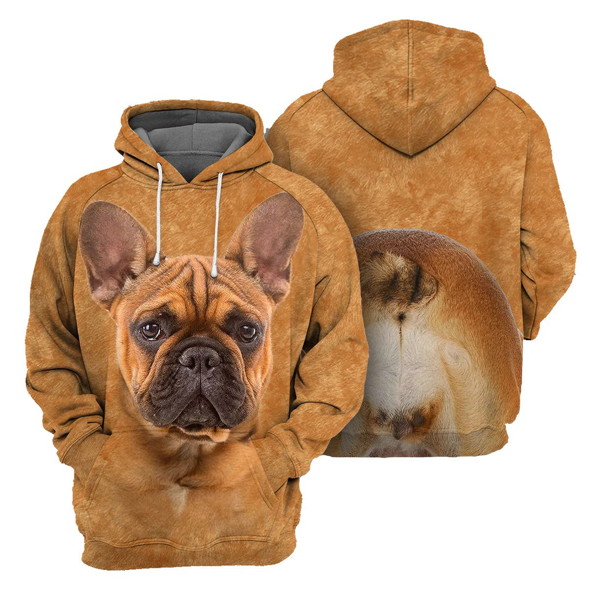 Dog Hoodie French Bulldog Front And Back T-shirt Brown Unisex