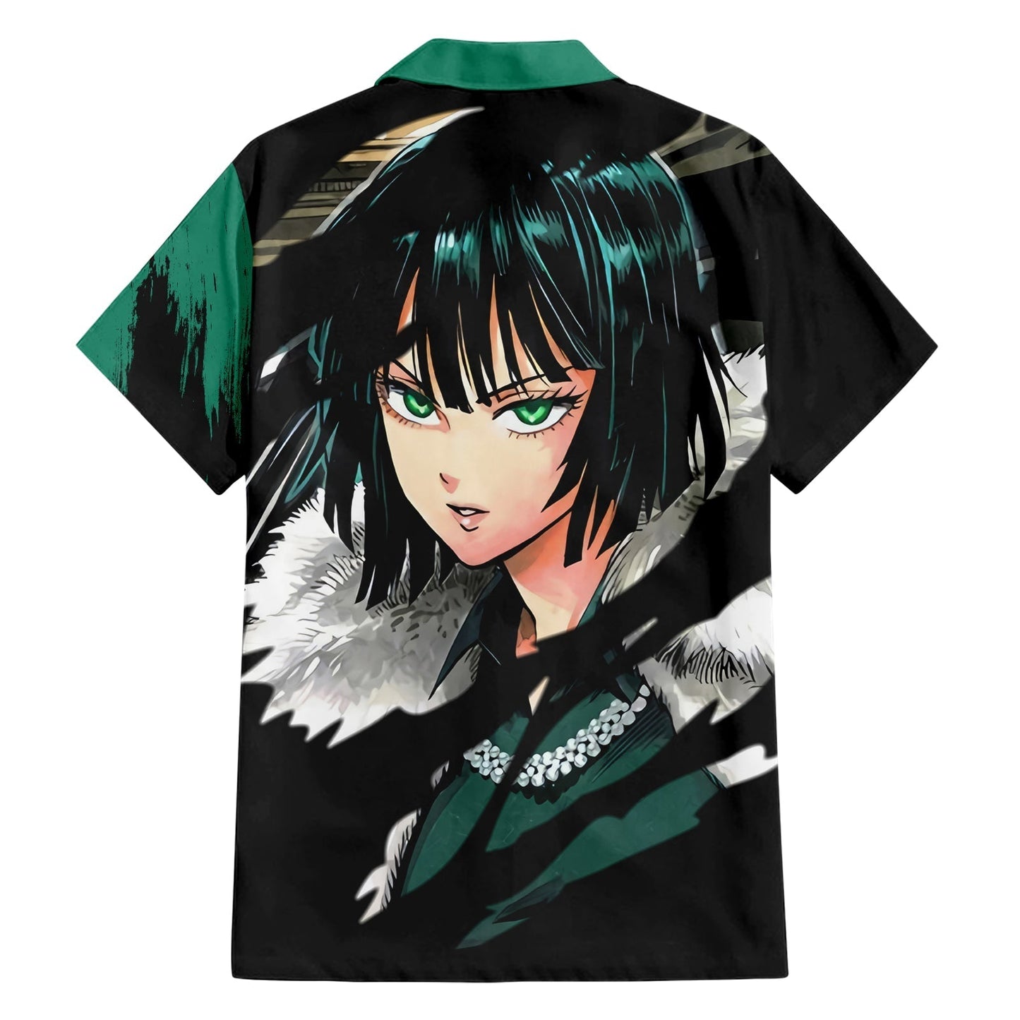 NoClaws NoClaws One Punch Man Hawaii Shirt One Punch Man Fubuki Graphic Hawaiian Shirt Black Green Unisex
