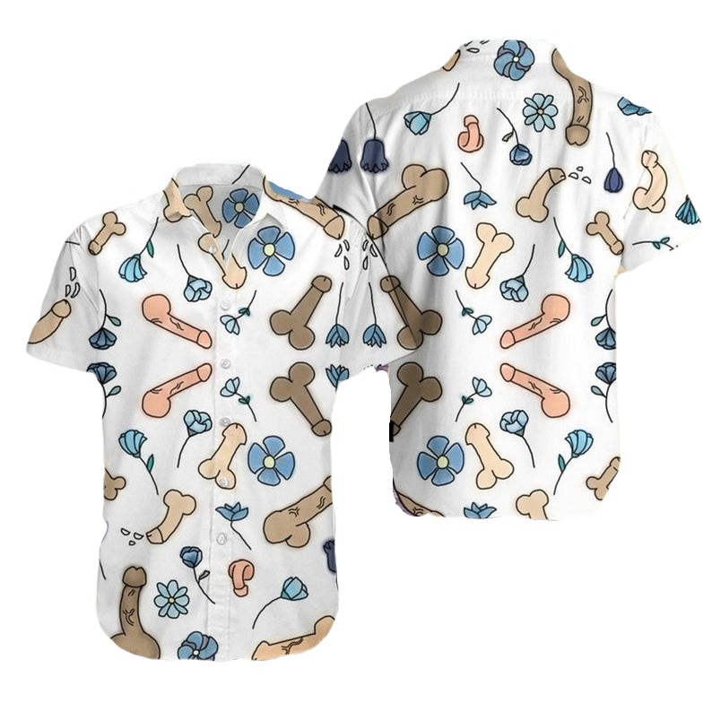 NoClaws Funny Hawaii Shirt Funny Catoon Pnis Flower Pattern Hawaiian Shirt Colorful Unisex