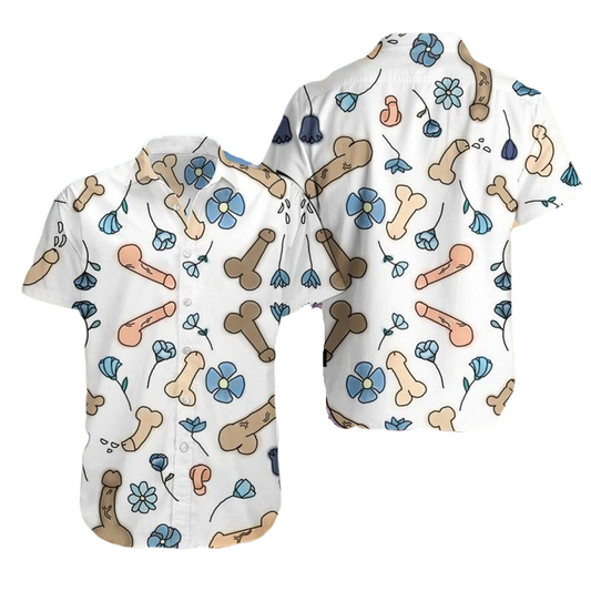 NoClaws Funny Hawaii Shirt Funny Catoon Pnis Flower Pattern Hawaiian Shirt Colorful Unisex