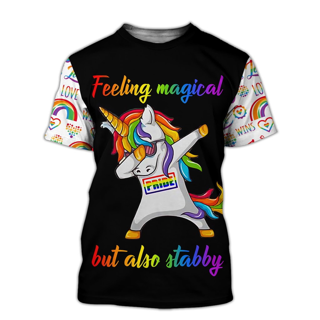 LGBT T-shirt Feeling Magical But Also Stabby T-shirt Black White Unisex