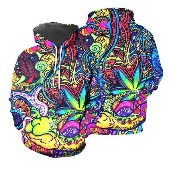 Hippie Hoodie Doodle Hippie Style Art Multicolor T-shirt Hoodie Colorful Full Print