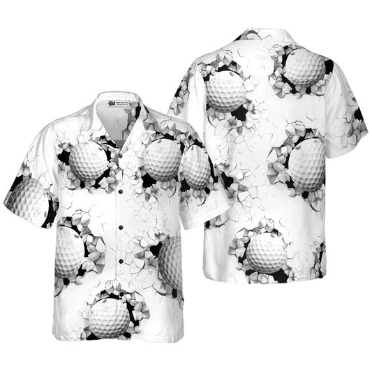 NoClaws Golf Hawaii Shirt Golf Ball Breaking Through Wall Hawaiian Shirt White Unisex