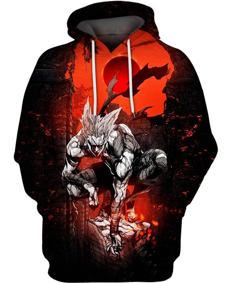 One Punch Man Hoodie One Punch Man Garou Fight Hoodie Black Red Unisex
