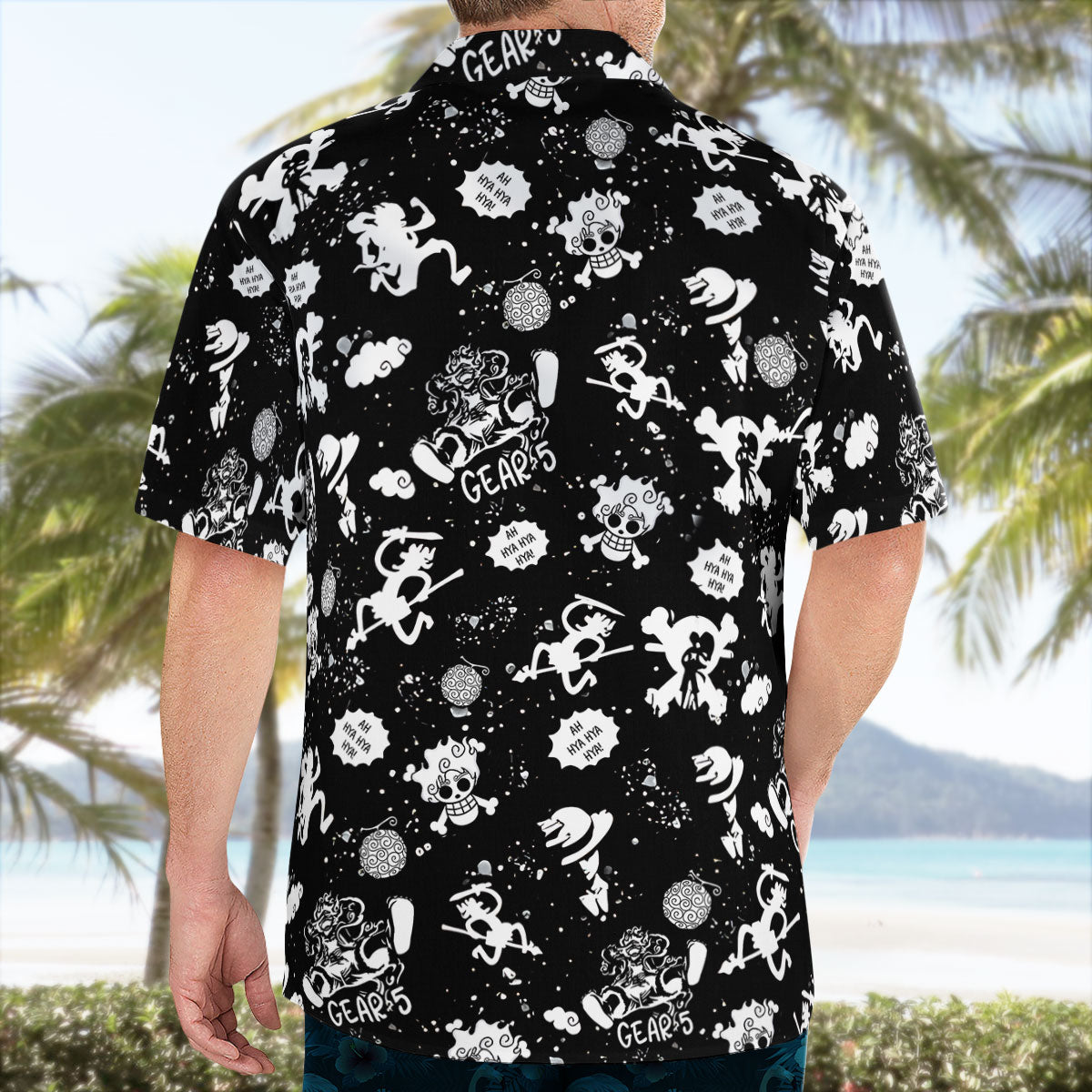 Luffy Gear 5 Pattern Black White Hawaiian Shirt For Sale