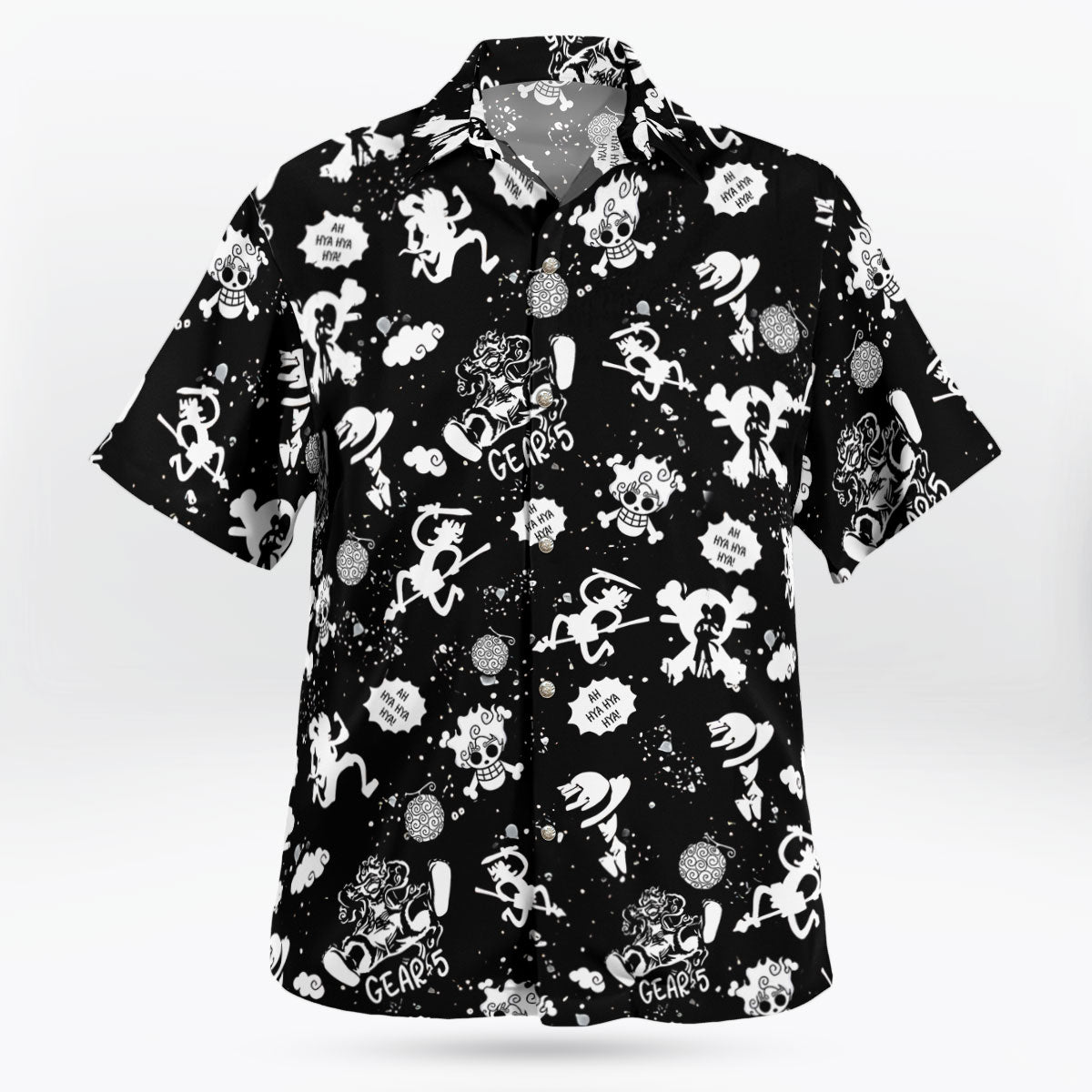 Luffy Gear 5 Pattern Black White Hawaiian Shirt For Sale
