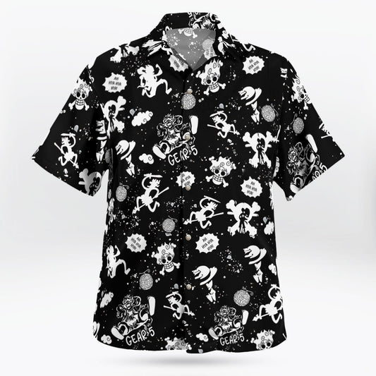 Luffy Gear 5 Pattern Black White Hawaiian Shirt For Sale
