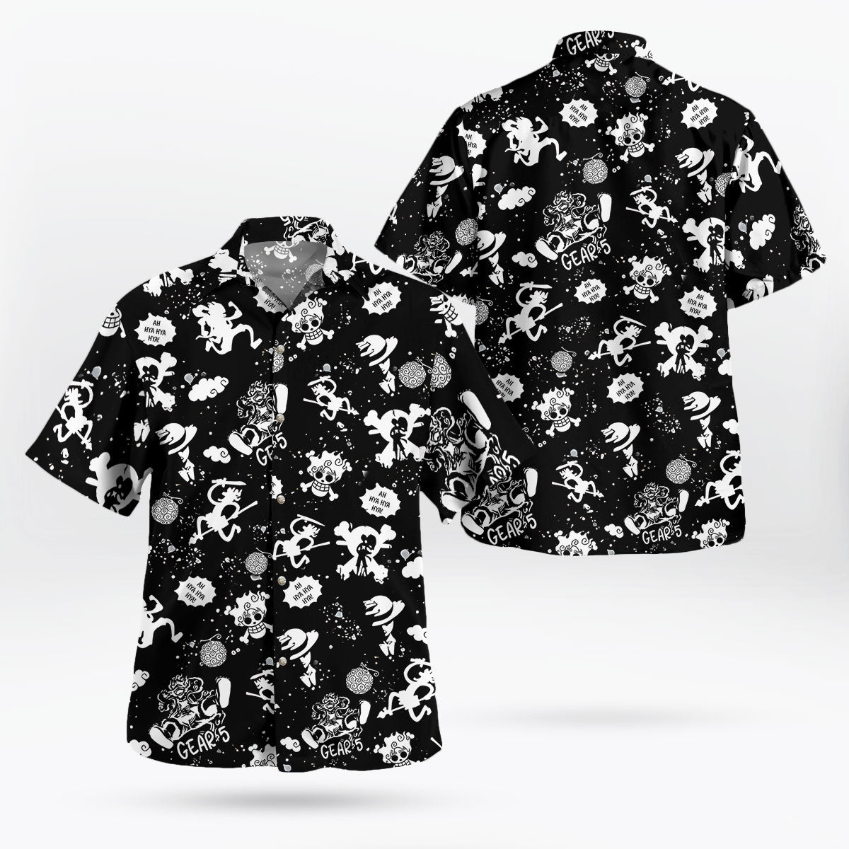 Luffy Gear 5 Pattern Black White Hawaiian Shirt For Sale