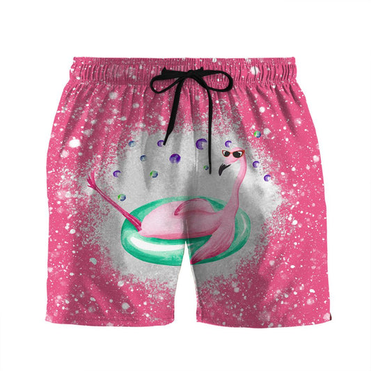 Flamingo Shorts Twinkle Flamingo on Swimming Float Beach Shorts Pink