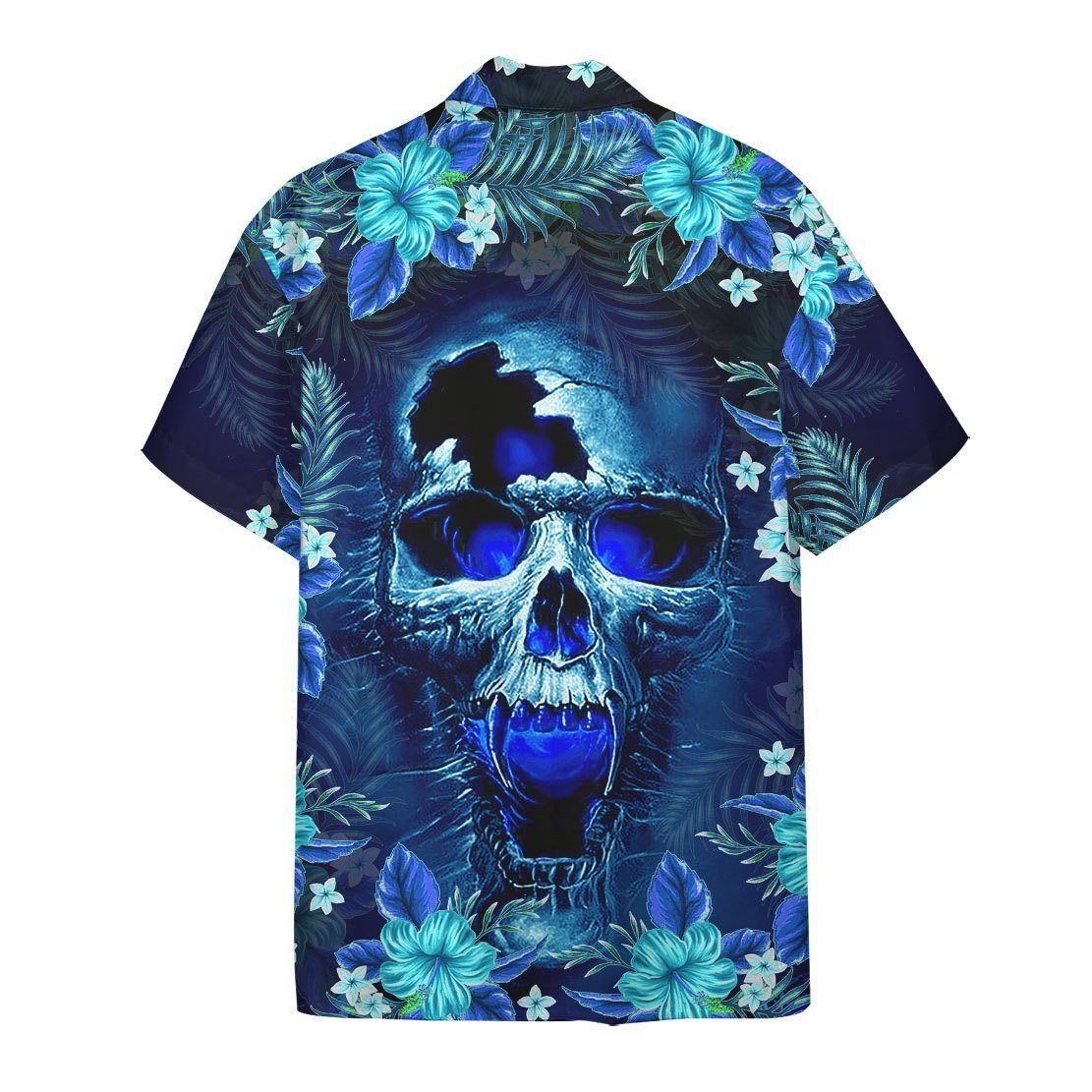 NoClaws Skull Hawaii Shirt Scary Skull Screaming Hibiscus Flower Hawaiian Shirt Blue Unisex