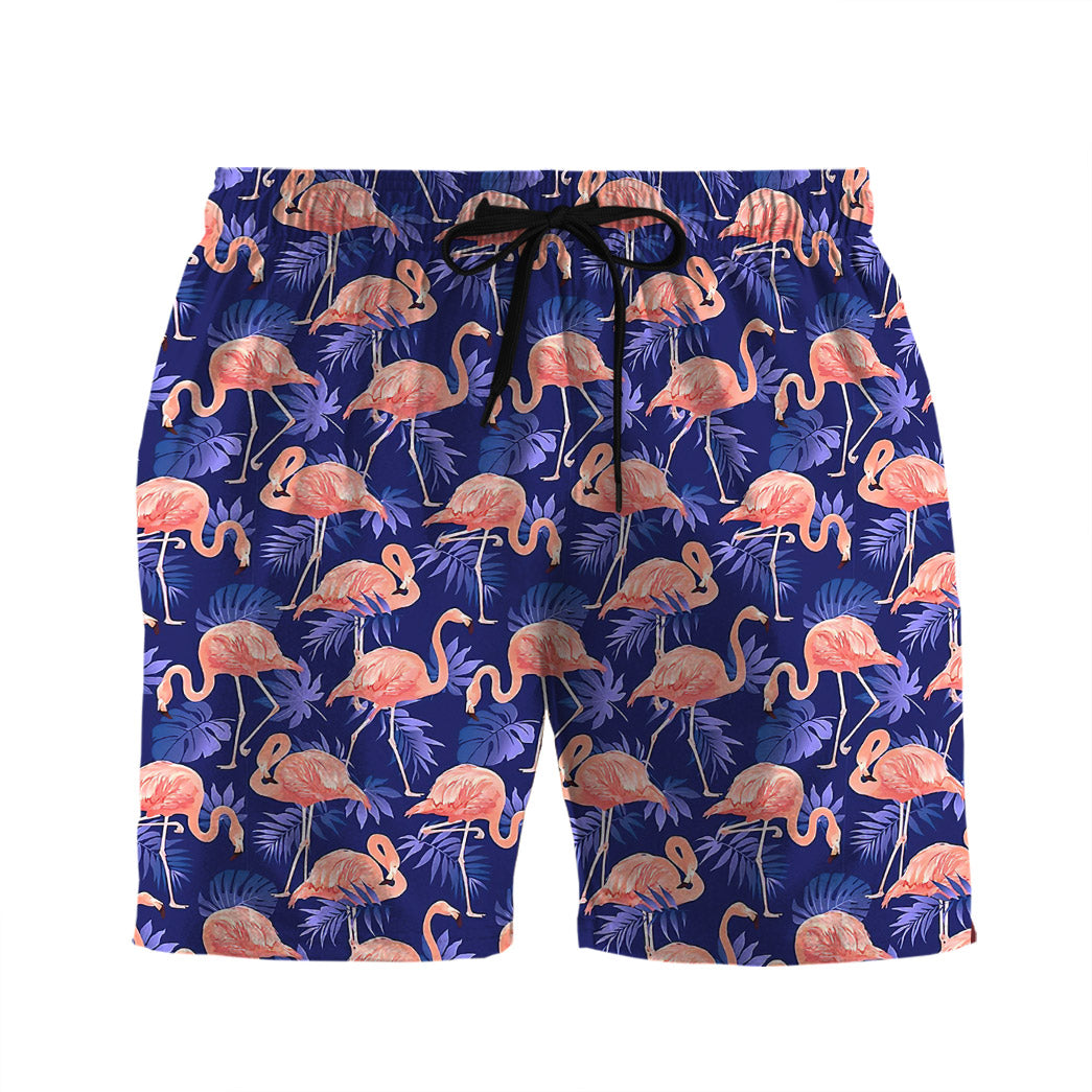 Flamingo Shorts Flamingo Bird and Tropical Flowers Beach Shorts Pink Blue