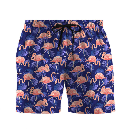 Flamingo Shorts Flamingo Bird and Tropical Flowers Beach Shorts Pink Blue