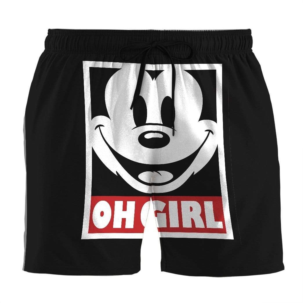 Mickey Mouse Shorts Mickey Mouse Face Graphic Oh Girl Beach Shorts Black