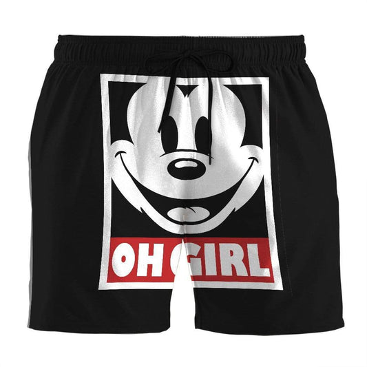 Mickey Mouse Shorts Mickey Mouse Face Graphic Oh Girl Beach Shorts Black