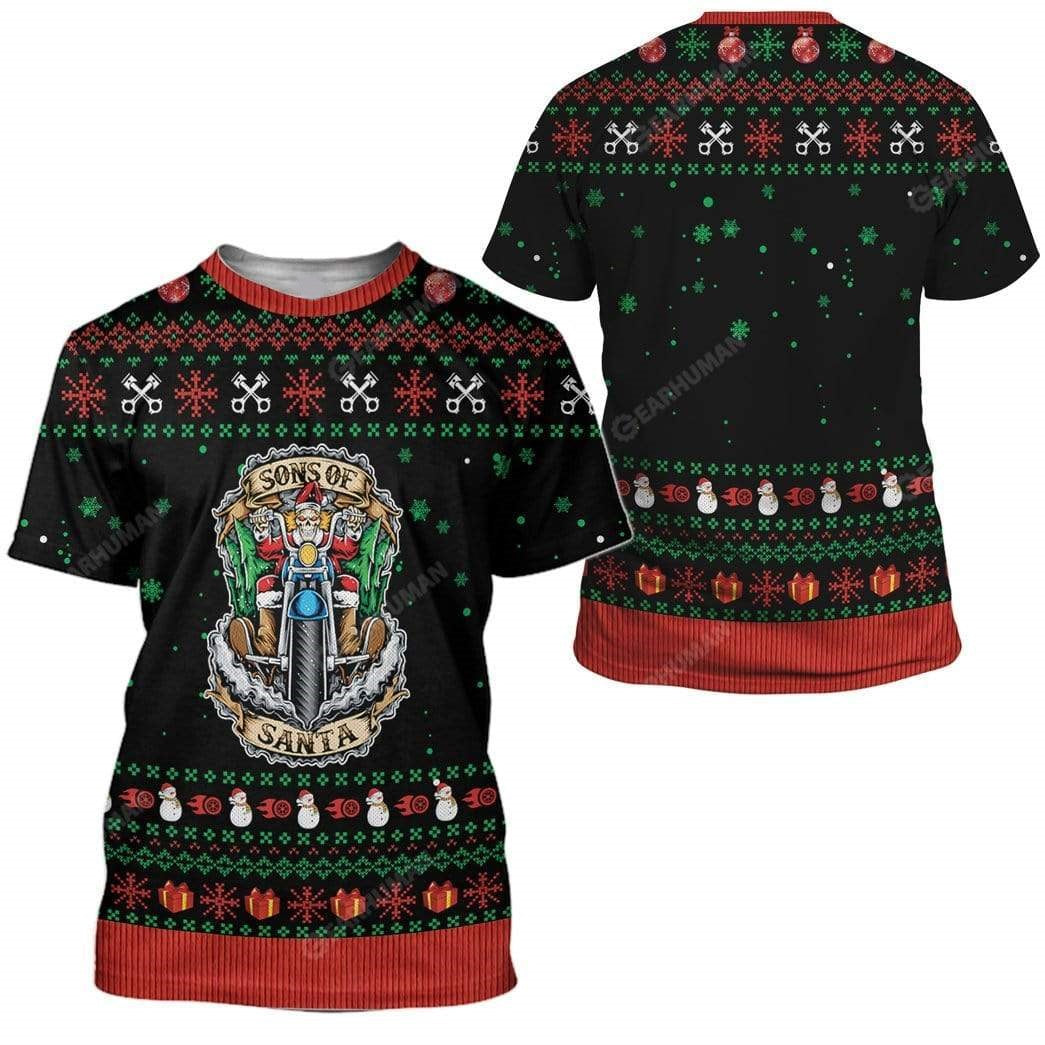 Motorcycle Hoodie Sons Of Santa Skeleton Biker T-shirt Black Unisex
