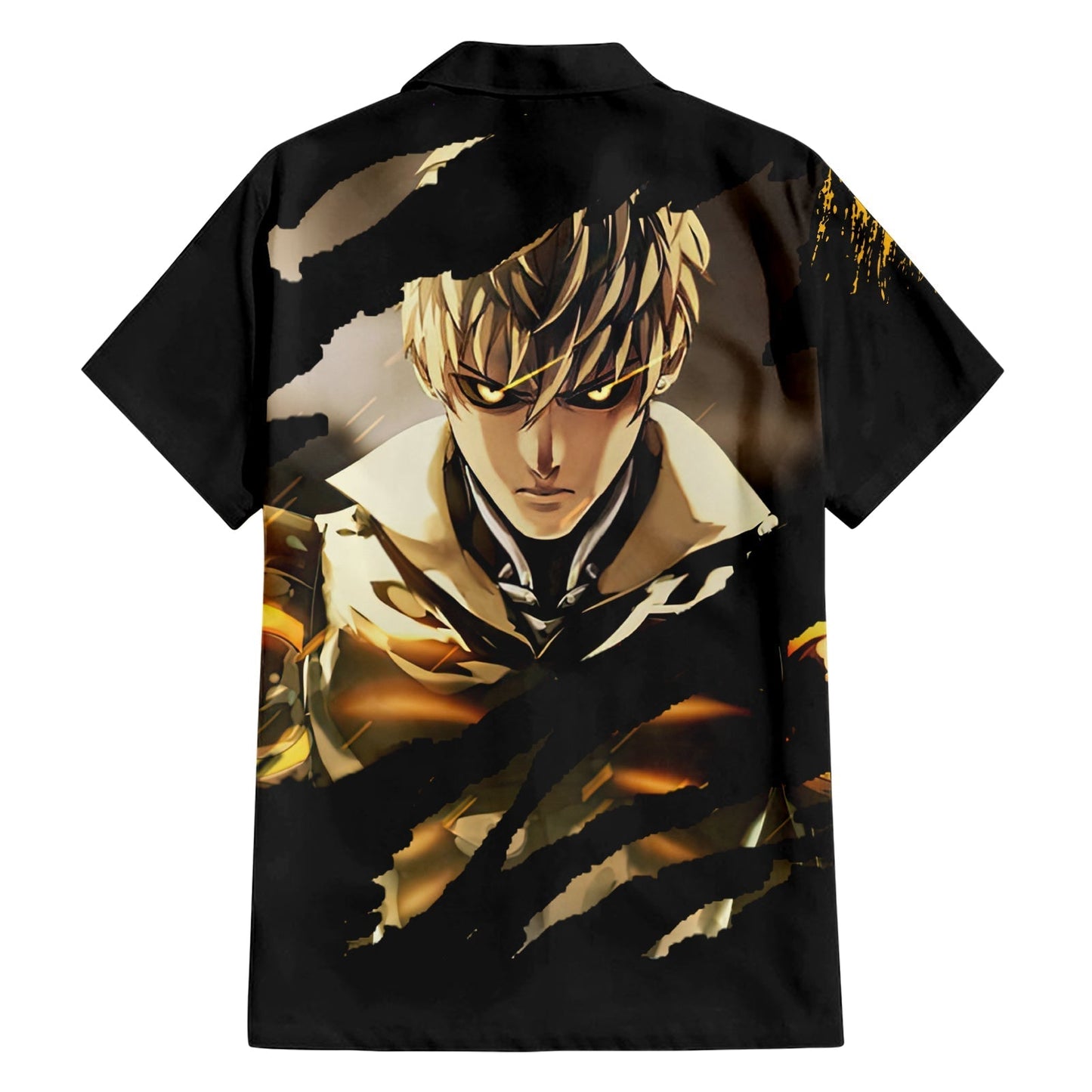 NoClaws NoClaws One Punch Man Hawaii Shirt One Puch Man Genos Hero Graphic Hawaiian Shirt Black Yellow Unisex