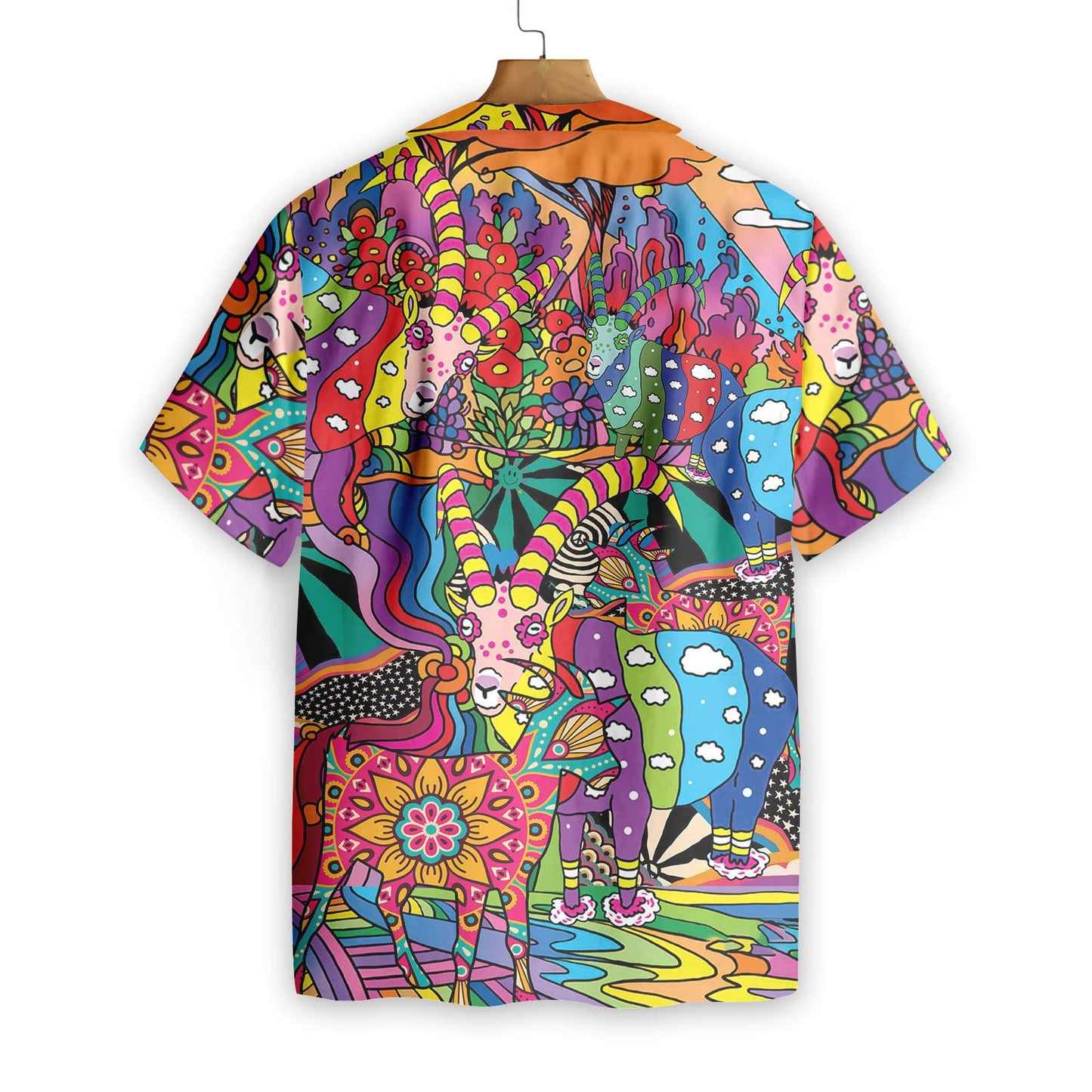  Hippie Shirt Hippie Goat Doodle Pattern Multicolor Hawaiian Aloha Shirt