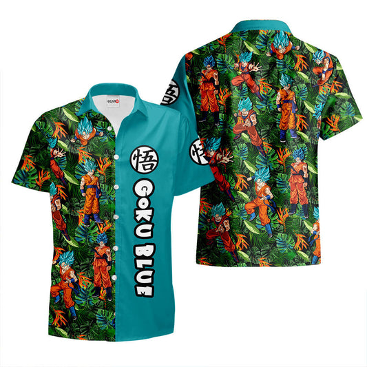 Dragon Ball Hawaii Shirt Dragon Ball Goku Blue Tropical Pattern Hawaiian Shirt Blue Green Unisex