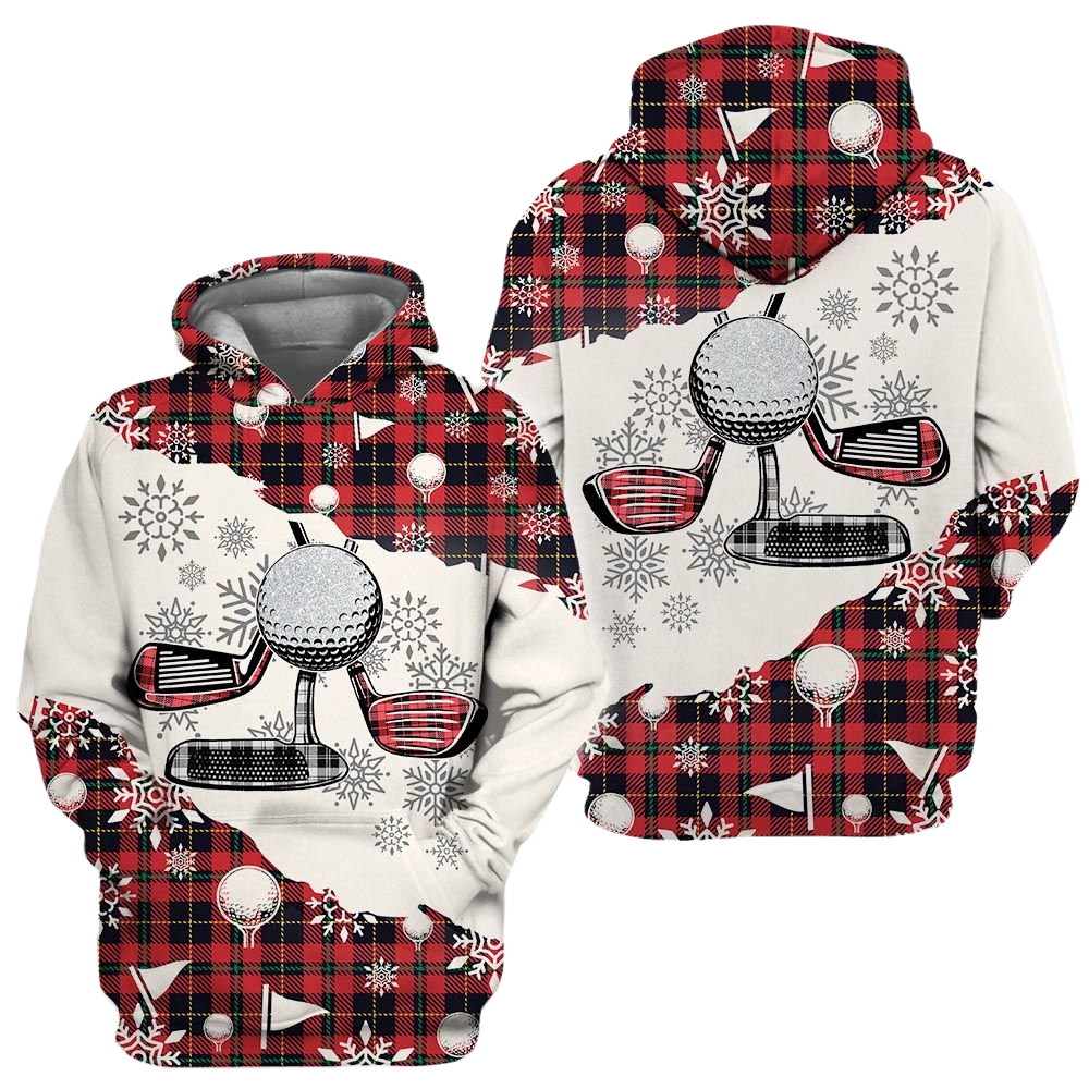 Golf Hoodie Golf Club And Ball Christmas Pattern Hoodie White Red Unisex