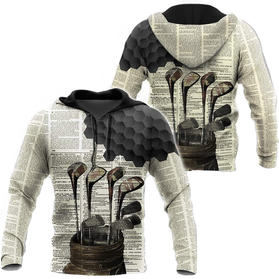 Golf Hoodie Golf Dictionary Words Pattern Hoodie Black White Unisex