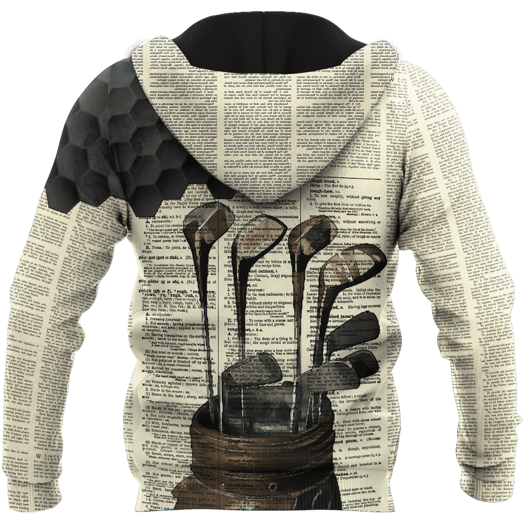 Golf Hoodie Golf Dictionary Words Pattern Hoodie Black White Unisex