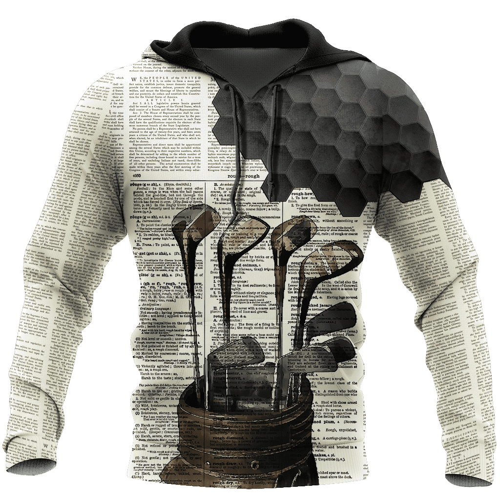 Golf Hoodie Golf Dictionary Words Pattern Hoodie Black White Unisex