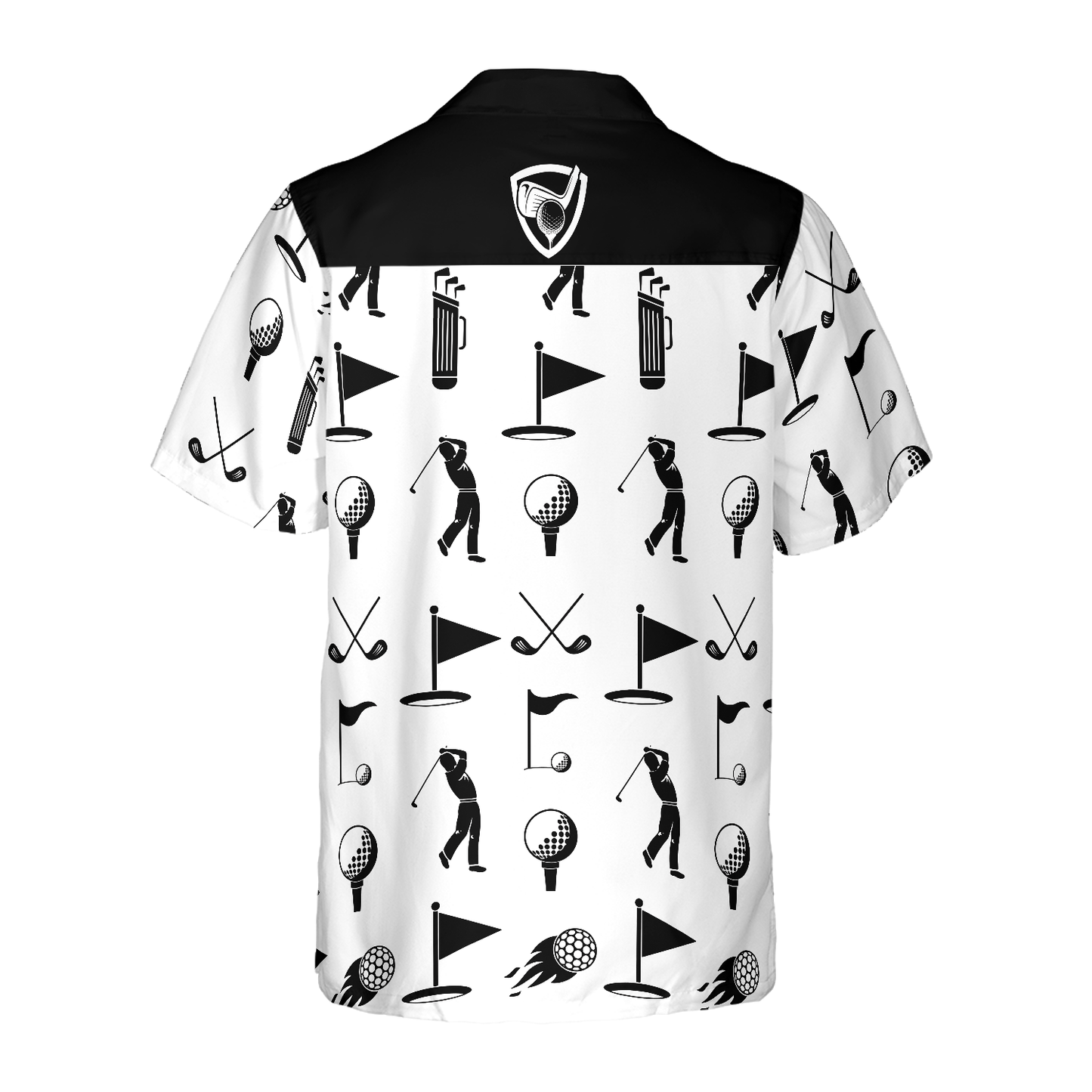 NoClaws Golf Hawaii Shirt Golfer Equipments Silhouette Pattern Hawaiian Shirt Black White Unisex