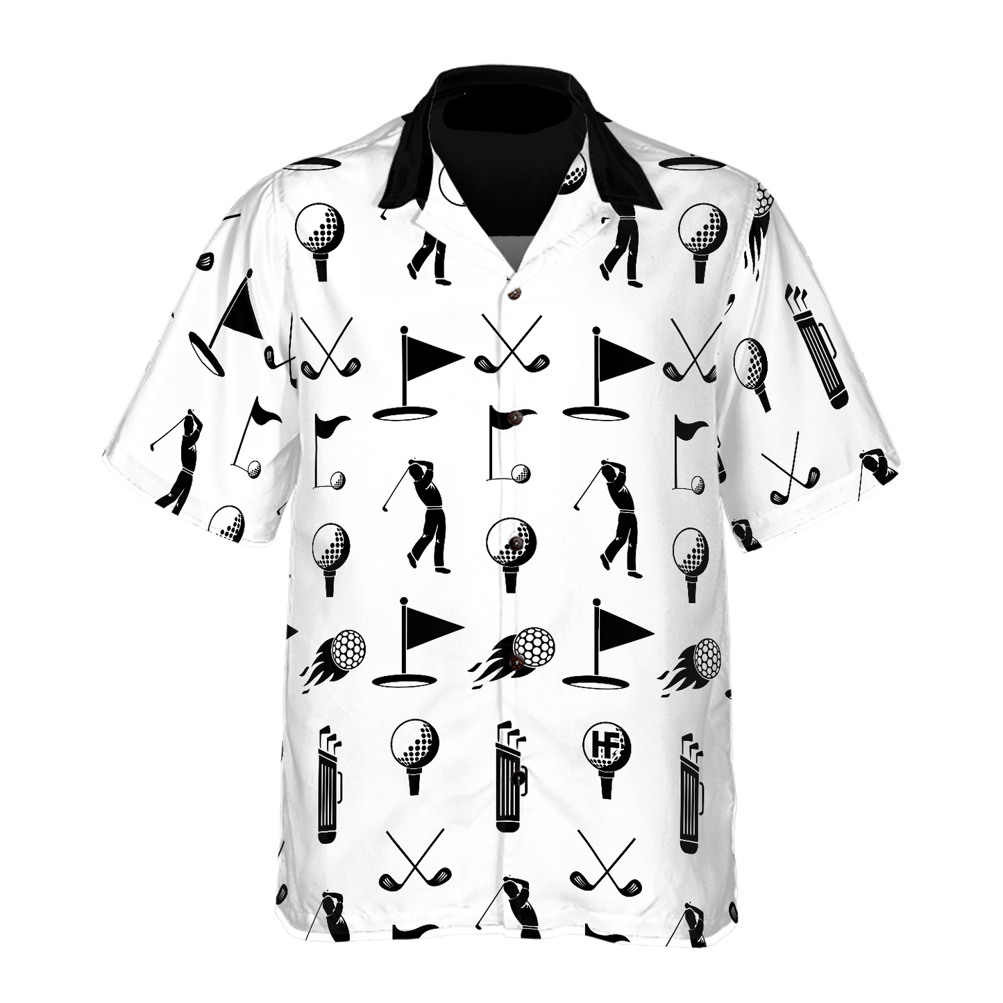 NoClaws Golf Hawaii Shirt Golfer Equipments Silhouette Pattern Hawaiian Shirt Black White Unisex