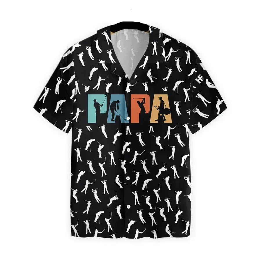 NoClaws Golf Hawaii Shirt Retro Papa Golfer Silhouette Pattern Hawaiian Shirt Black White Unisex