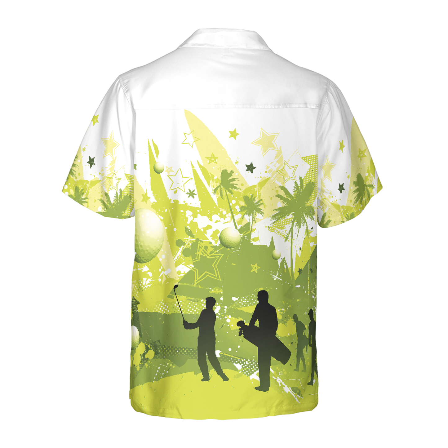 NoClaws Golf Hawaii Shirt Golfer Silhouette Palm Tree Pattern Hawaiian Shirt White Green Unisex