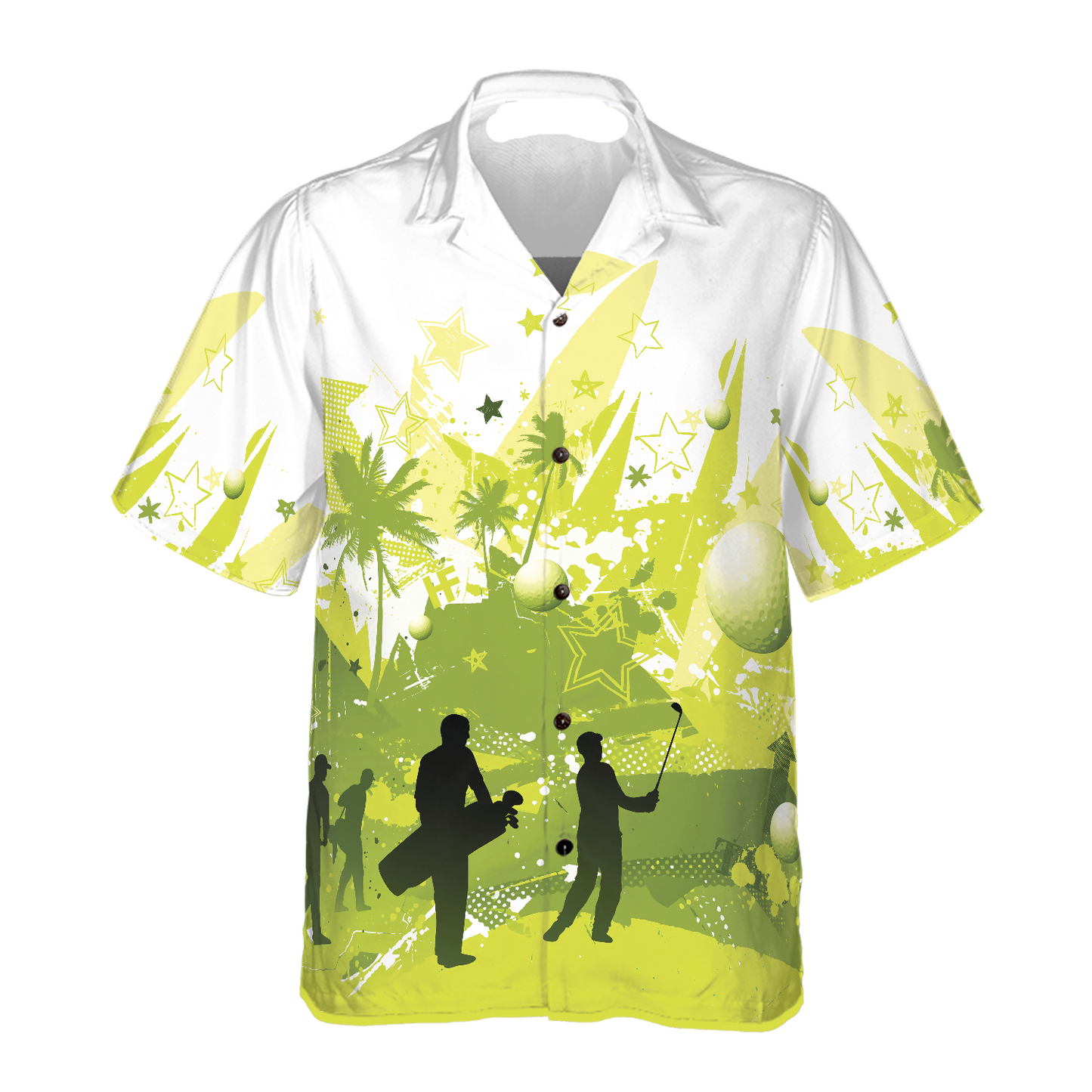 NoClaws Golf Hawaii Shirt Golfer Silhouette Palm Tree Pattern Hawaiian Shirt White Green Unisex