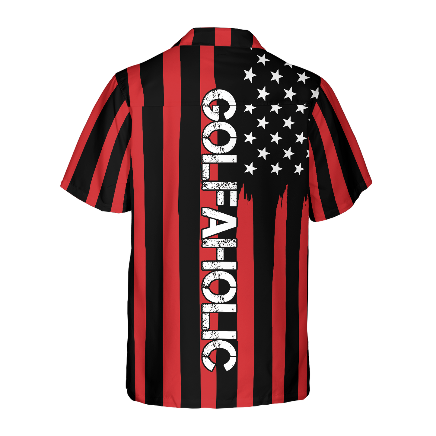 NoClaws Golf Hawaii Shirt Golfaholic American Flag Player Silhouette Hawaiian Shirt Black Red Unisex