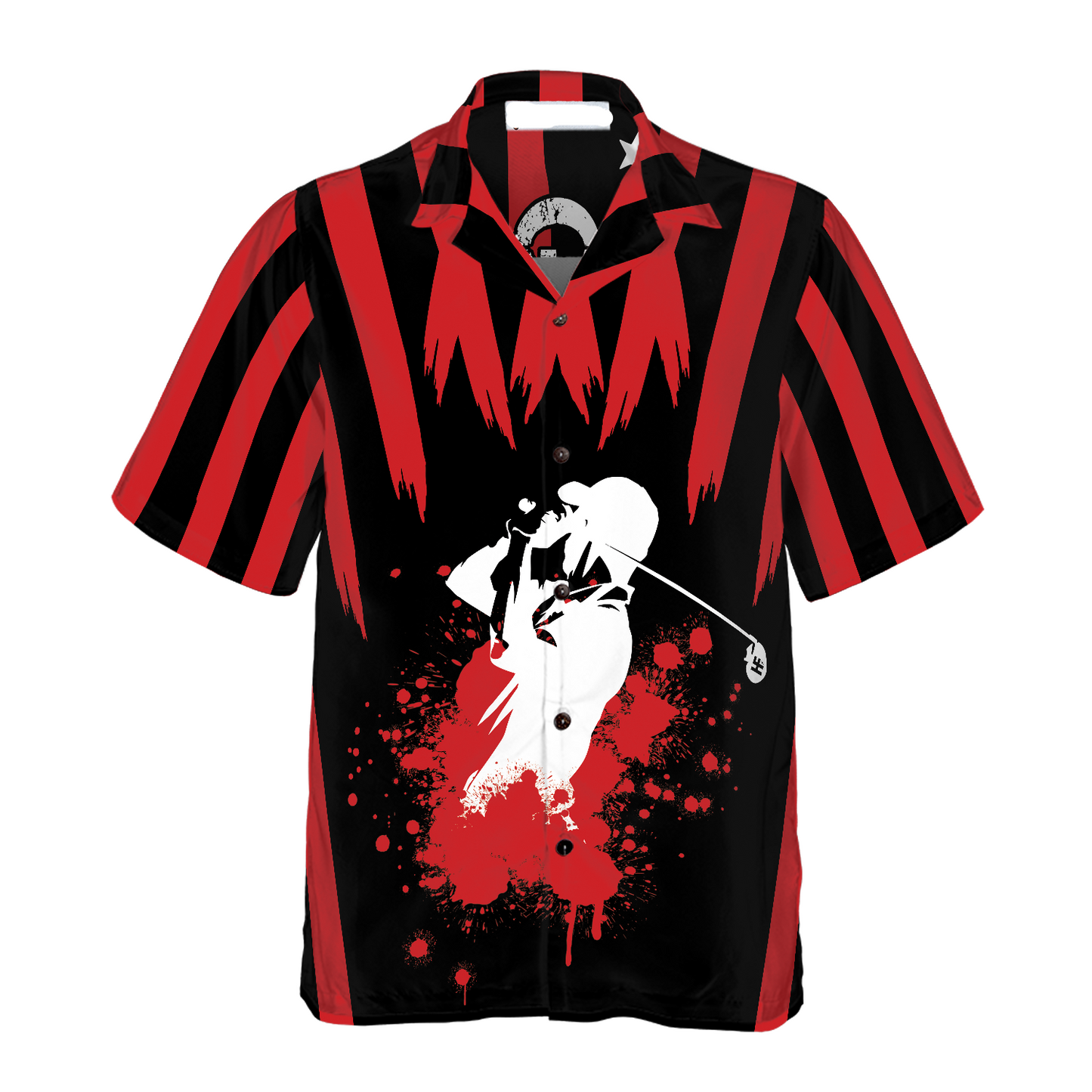 NoClaws Golf Hawaii Shirt Golfaholic American Flag Player Silhouette Hawaiian Shirt Black Red Unisex